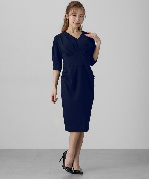 Nissen glamor（ニッセングラマー）の「【大きい胸専用】ウエストマークタイトワンピース（ポケット付）（ワンピース・レディース・ダークネイビー/ブラック・M/L/LL）」の2枚目の写真
