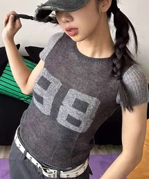 LYEON（リヨン）の「バイカラーナンバリングシアー半袖ニット（ニット/セーター）」