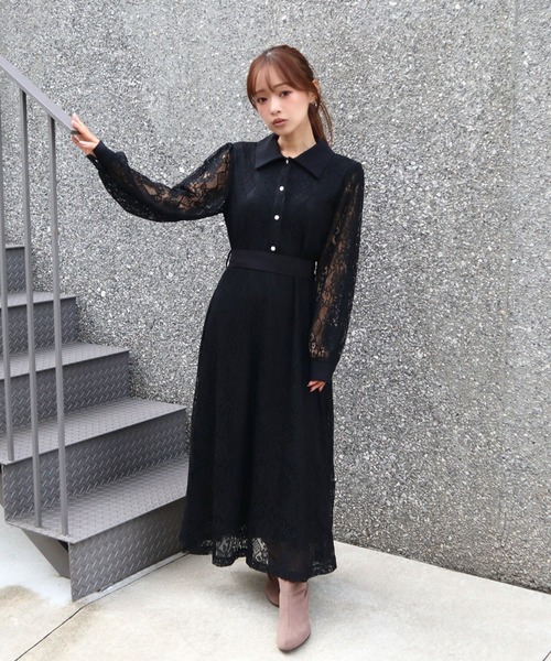 CECIL McBEE（セシルマクビー）の「レース配色クレリックワンピース（ワンピース・レディース・ブラック/アイボリー/ネイビー/ターコイズブルー・MEDIUM）」の2枚目の写真