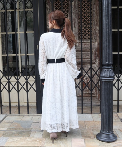 CECIL McBEE（セシルマクビー）の「レース配色クレリックワンピース（ワンピース・レディース・ブラック/アイボリー/ネイビー/ターコイズブルー・MEDIUM）」の7枚目の写真