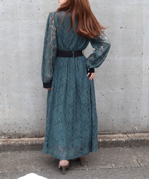 CECIL McBEE（セシルマクビー）の「レース配色クレリックワンピース（ワンピース・レディース・ブラック/アイボリー/ネイビー/ターコイズブルー・MEDIUM）」の14枚目の写真