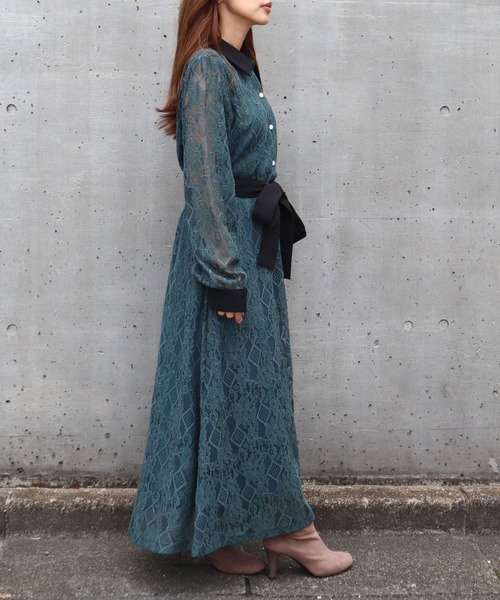 CECIL McBEE（セシルマクビー）の「レース配色クレリックワンピース（ワンピース・レディース・ブラック/アイボリー/ネイビー/ターコイズブルー・MEDIUM）」の15枚目の写真