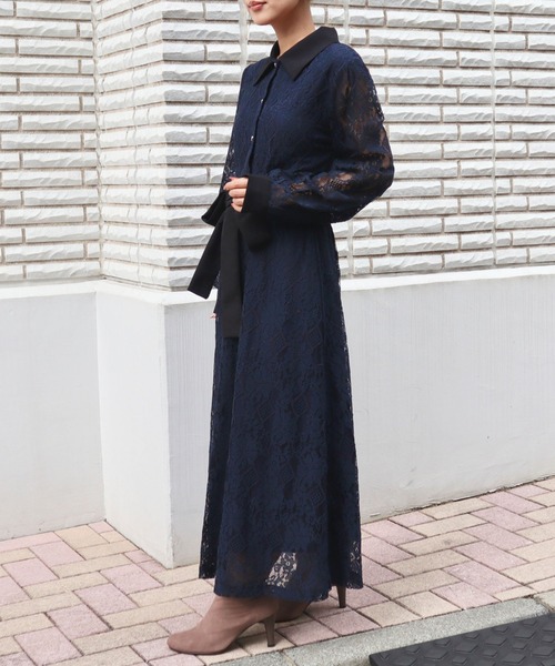 CECIL McBEE（セシルマクビー）の「レース配色クレリックワンピース（ワンピース・レディース・ブラック/アイボリー/ネイビー/ターコイズブルー・MEDIUM）」の9枚目の写真
