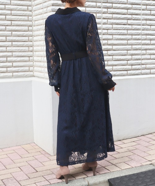 CECIL McBEE（セシルマクビー）の「レース配色クレリックワンピース（ワンピース・レディース・ブラック/アイボリー/ネイビー/ターコイズブルー・MEDIUM）」の10枚目の写真