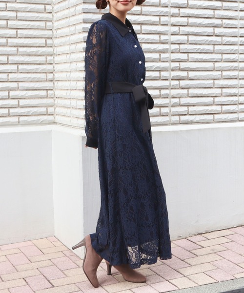 CECIL McBEE（セシルマクビー）の「レース配色クレリックワンピース（ワンピース・レディース・ブラック/アイボリー/ネイビー/ターコイズブルー・MEDIUM）」の11枚目の写真