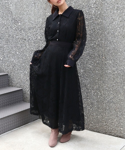 CECIL McBEE（セシルマクビー）の「レース配色クレリックワンピース（ワンピース・レディース・ブラック/アイボリー/ネイビー/ターコイズブルー・MEDIUM）」の21枚目の写真