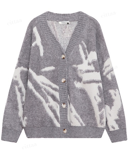 Dalfwin(ダールフィン)の「韓国ファッション 総柄ニットカーディガン(カーディガン/ボレロ・レディース・ネイビー/グレー・FREE)」の15枚目の写真