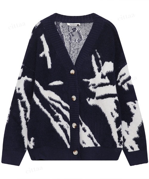 Dalfwin(ダールフィン)の「韓国ファッション 総柄ニットカーディガン(カーディガン/ボレロ・レディース・ネイビー/グレー・FREE)」の19枚目の写真