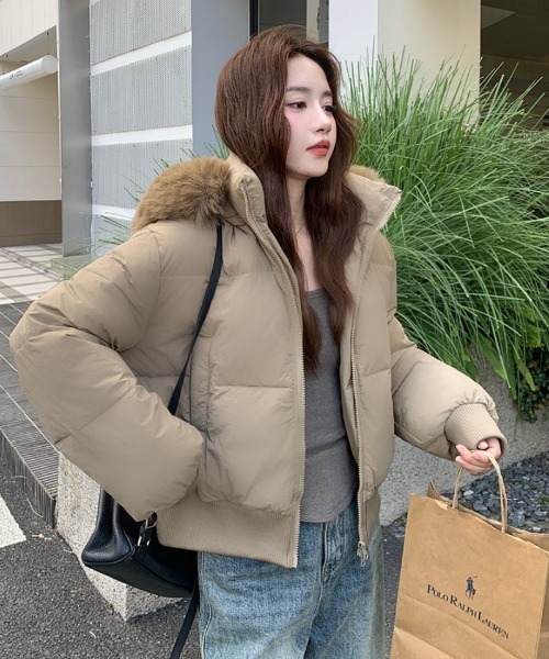 セール】2WAY フェイクファーフード脱着 スタンドカラー エコダウン