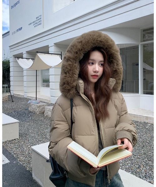 セール】2WAY フェイクファーフード脱着 スタンドカラー エコダウン