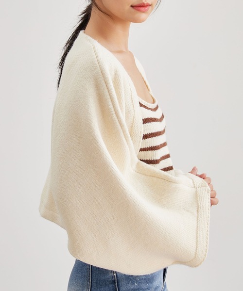 Lace Ladies(レースレディース)の「【2点セット】ボーダー ショール ニット カーディガン(アンサンブル・レディース・ブラック/アイボリー/グレー/ブラウン・FREE)」の10枚目の写真