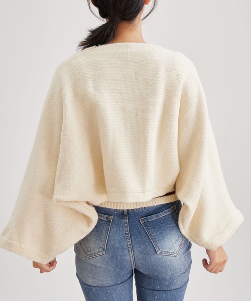Lace Ladies(レースレディース)の「【2点セット】ボーダー ショール ニット カーディガン(アンサンブル・レディース・ブラック/アイボリー/グレー/ブラウン・FREE)」の13枚目の写真