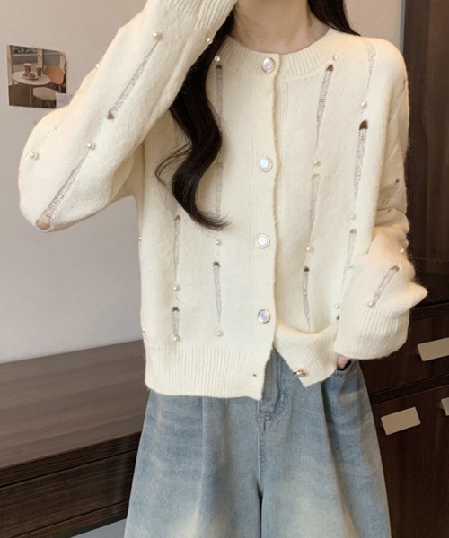 Miniministore（ミニミニストア）の「パール付き ニットカーディガン大人可愛い（ニット/セーター・レディース・ブルー/グレー/アイボリー・FREE）」の2枚目の写真