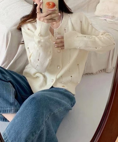 Miniministore（ミニミニストア）の「パール付き ニットカーディガン大人可愛い（ニット/セーター・レディース・ブルー/グレー/アイボリー・FREE）」の22枚目の写真