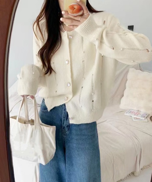 Miniministore（ミニミニストア）の「パール付き ニットカーディガン大人可愛い（ニット/セーター・レディース・ブルー/グレー/アイボリー・FREE）」の21枚目の写真
