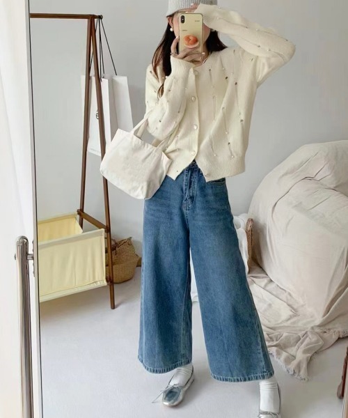 Miniministore（ミニミニストア）の「パール付き ニットカーディガン大人可愛い（ニット/セーター・レディース・ブルー/グレー/アイボリー・FREE）」の20枚目の写真