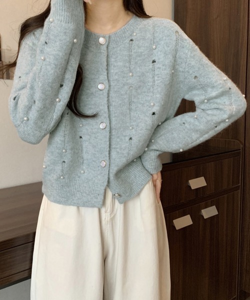 Miniministore（ミニミニストア）の「パール付き ニットカーディガン大人可愛い（ニット/セーター・レディース・ブルー/グレー/アイボリー・FREE）」の18枚目の写真