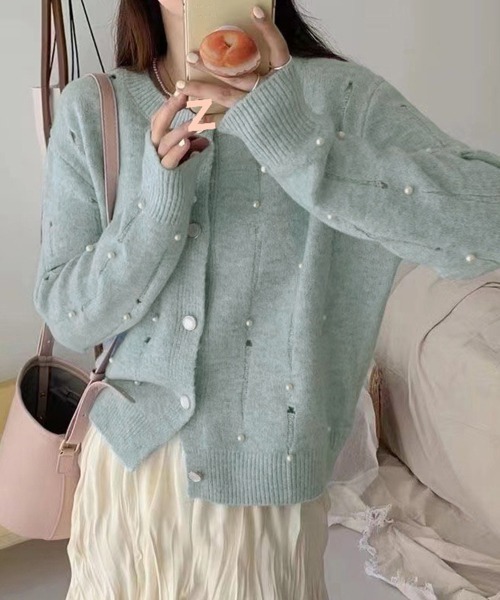 Miniministore（ミニミニストア）の「パール付き ニットカーディガン大人可愛い（ニット/セーター・レディース・ブルー/グレー/アイボリー・FREE）」の17枚目の写真