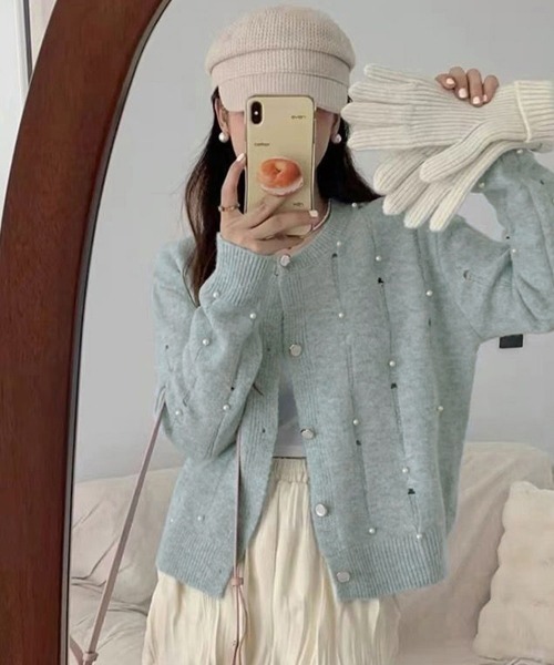 Miniministore（ミニミニストア）の「パール付き ニットカーディガン大人可愛い（ニット/セーター・レディース・ブルー/グレー/アイボリー・FREE）」の16枚目の写真
