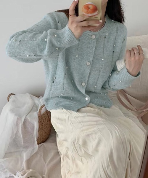 Miniministore（ミニミニストア）の「パール付き ニットカーディガン大人可愛い（ニット/セーター・レディース・ブルー/グレー/アイボリー・FREE）」の15枚目の写真