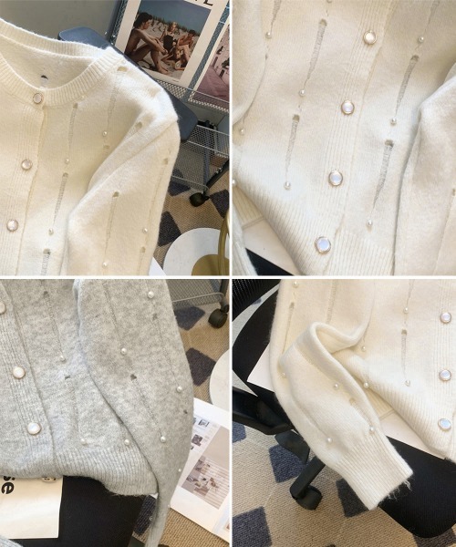 Miniministore（ミニミニストア）の「パール付き ニットカーディガン大人可愛い（ニット/セーター・レディース・ブルー/グレー/アイボリー・FREE）」の12枚目の写真