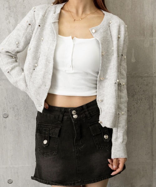 Miniministore（ミニミニストア）の「パール付き ニットカーディガン大人可愛い（ニット/セーター・レディース・ブルー/グレー/アイボリー・FREE）」の10枚目の写真