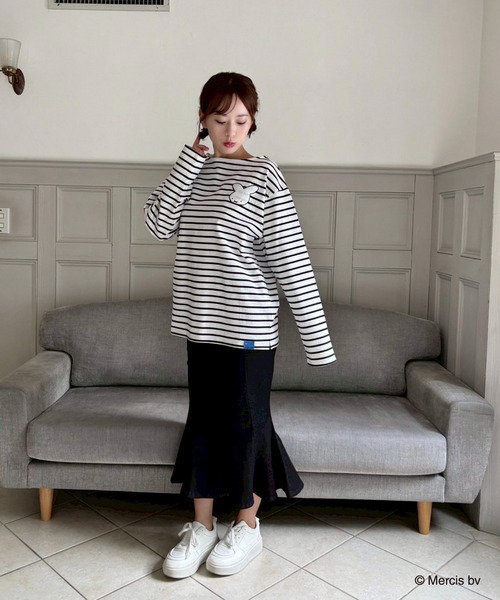 MIIA（ミーア）の「miffy ナインチェワンポイントボーダーロンT（Tシャツ/カットソー・レディース・ブラック/ブルー・FREE）」の2枚目の写真