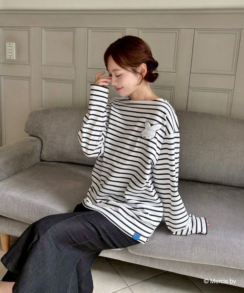 MIIA（ミーア）の「miffy ナインチェワンポイントボーダーロンT（Tシャツ/カットソー・レディース・ブラック/ブルー・FREE）」の4枚目の写真
