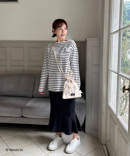 MIIA（ミーア）の「miffy ナインチェワンポイントボーダーロンT（Tシャツ/カットソー・レディース・ブラック/ブルー・FREE）」の5枚目の写真