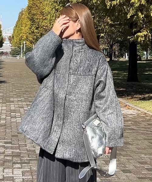 notch.（ノッチ）の「【 notch.by yui 】シャギースタンドカラーコート（ブルゾン・レディース・マスタード/グレー/チャコールグレー・M/TM）」の8枚目の写真