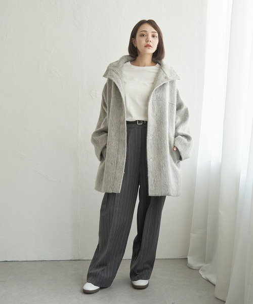 notch.（ノッチ）の「【 notch.by yui 】シャギースタンドカラーコート（ブルゾン・レディース・マスタード/グレー/チャコールグレー・M/TM）」の9枚目の写真