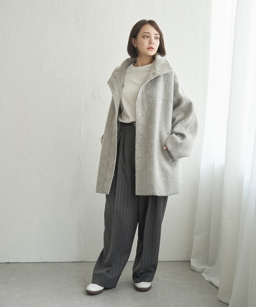 notch.（ノッチ）の「【 notch.by yui 】シャギースタンドカラーコート（ブルゾン・レディース・マスタード/グレー/チャコールグレー・M/TM）」の10枚目の写真