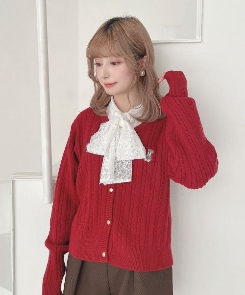 Darich♡ナローケーブルニットカーディガン♡レッド ダーリッチ Darich ナローケーブルニットカーディガン （レッド