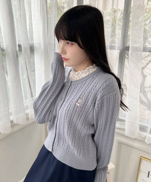 F i.n.t(フィント)の「シュナウザーケーブルニットカーディガン(カーディガン/ボレロ・レディース・ブルーグレー/アイボリー/レッド・FREE)」の1枚目の写真