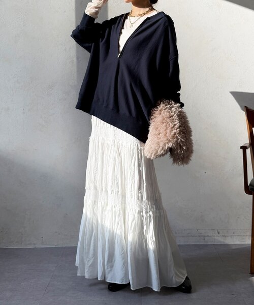 DouDou（ドゥドゥ）の「レース切替ワッシャースカート（スカート・レディース・オフホワイト/ブラック/カーキ・FREE）」の6枚目の写真