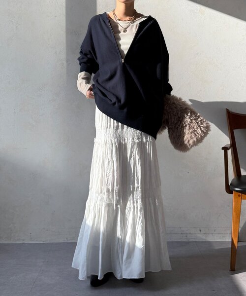 DouDou（ドゥドゥ）の「レース切替ワッシャースカート（スカート・レディース・オフホワイト/ブラック/カーキ・FREE）」の7枚目の写真