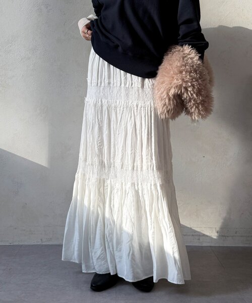 DouDou（ドゥドゥ）の「レース切替ワッシャースカート（スカート・レディース・オフホワイト/ブラック/カーキ・FREE）」の11枚目の写真