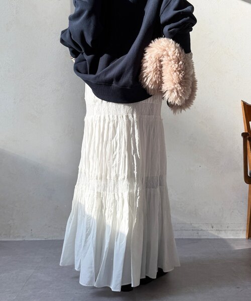 DouDou（ドゥドゥ）の「レース切替ワッシャースカート（スカート・レディース・オフホワイト/ブラック/カーキ・FREE）」の12枚目の写真