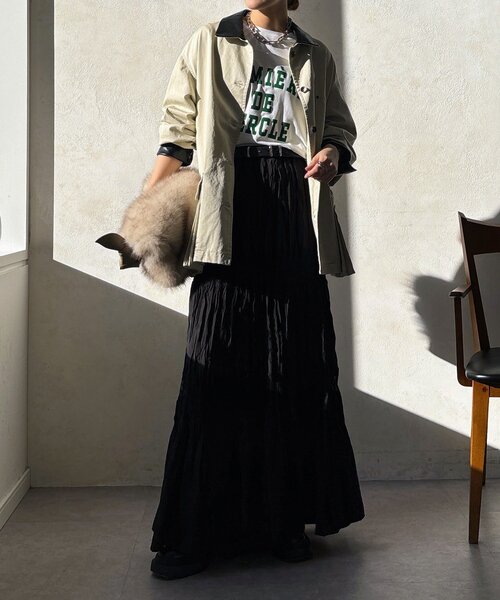 DouDou（ドゥドゥ）の「レース切替ワッシャースカート（スカート・レディース・オフホワイト/ブラック/カーキ・FREE）」の13枚目の写真