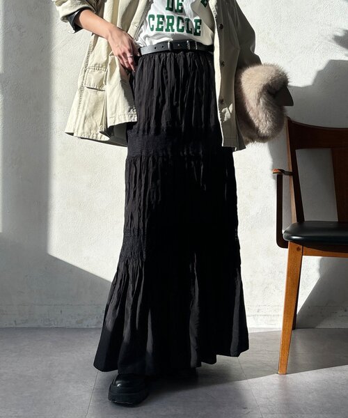 DouDou（ドゥドゥ）の「レース切替ワッシャースカート（スカート・レディース・オフホワイト/ブラック/カーキ・FREE）」の18枚目の写真