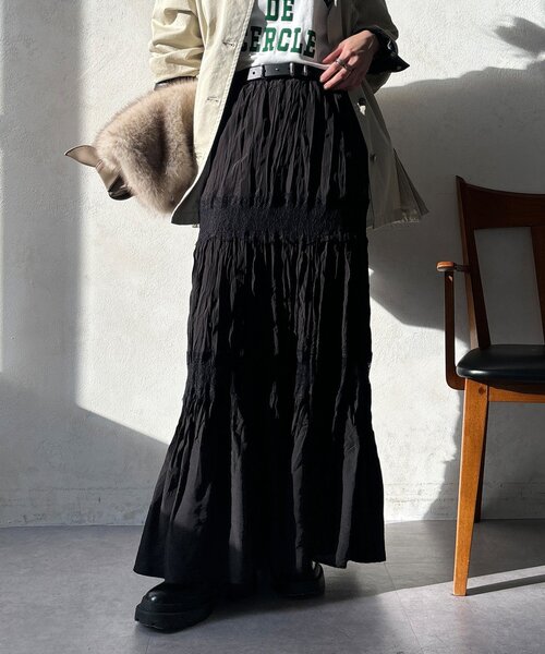 DouDou（ドゥドゥ）の「レース切替ワッシャースカート（スカート・レディース・オフホワイト/ブラック/カーキ・FREE）」の19枚目の写真