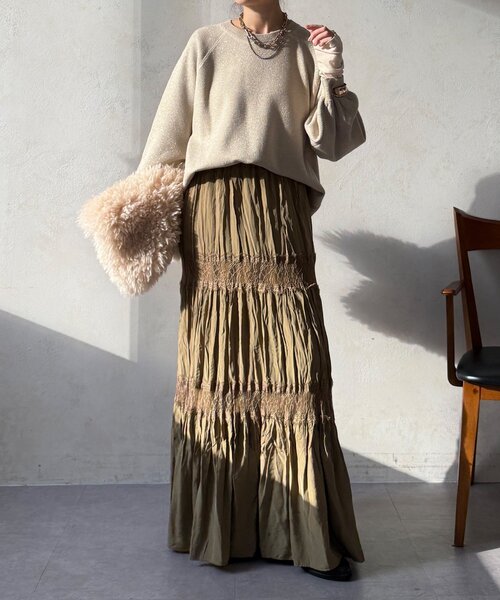 DouDou（ドゥドゥ）の「レース切替ワッシャースカート（スカート・レディース・オフホワイト/ブラック/カーキ・FREE）」の22枚目の写真