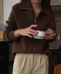 ハーフジップリブニット