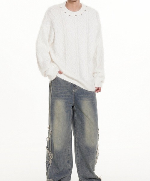 WESTBOY(ウエストボーイ)の「ルーズシルエット グリッドニットセーター WO25W4TP02(ニット/セーター・メンズ・ホワイト・XL/M/L)」の4枚目の写真