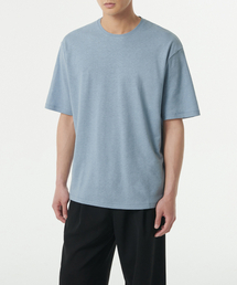 リネンブレンドリラックスクルーネックTシャツ[ライトブルー]