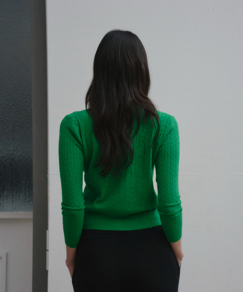 THE GREEN LAB（ザグリーンラボ）の「Vネックケーブルニットカーディガン[グリーン]（カーディガン/ボレロ・レディース・その他・FREE）」の5枚目の写真