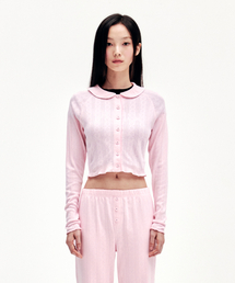 EYELET COLLAR CARDIGAN PINK