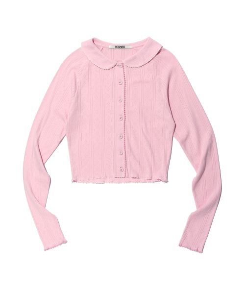 YOUHEE(ユヒ)の「EYELET COLLAR CARDIGAN PINK(カーディガン/ボレロ・レディース・その他・FREE)」の6枚目の写真
