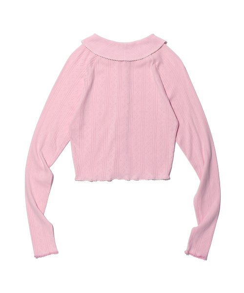 YOUHEE(ユヒ)の「EYELET COLLAR CARDIGAN PINK(カーディガン/ボレロ・レディース・その他・FREE)」の5枚目の写真