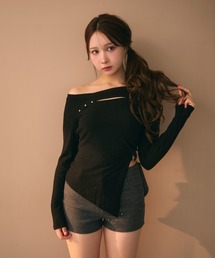 TITTY&CO. | アシメデザインスタッズリブトップス(Tシャツ/カットソー)